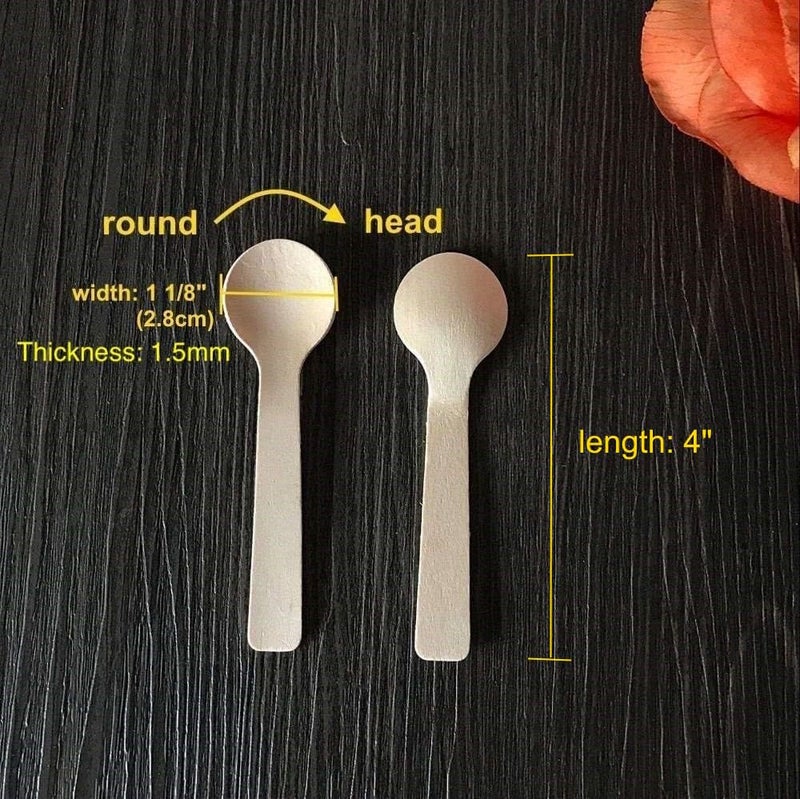Gmark 4" Mini Wooden Spoons 100 ct, Biodegradable Compostable Birchwood (100pcs/bag) GM1042A - Image 3